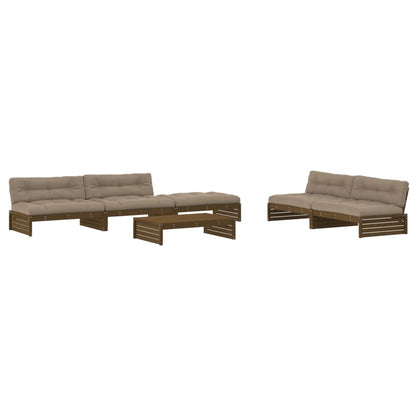 Set Divani da Giardino 6 pz con Cuscini in Legno Massello ambra