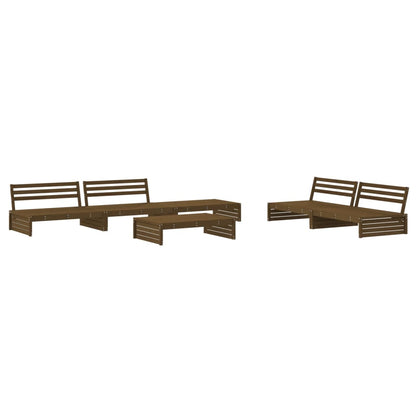 Set Divani da Giardino 6 pz con Cuscini in Legno Massello ambra