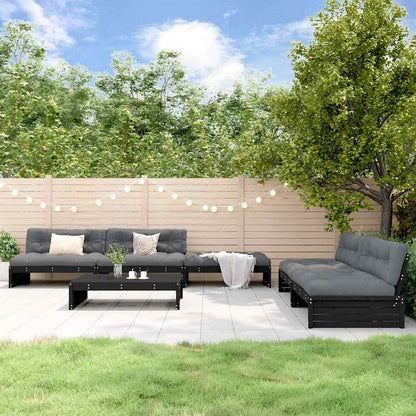 Set Divani da Giardino 6 pz con Cuscini in Legno Massello Nero