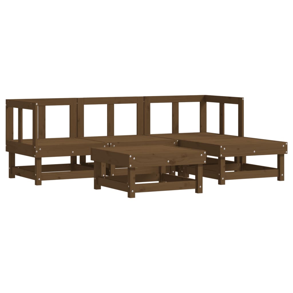 Set Salotto da Giardino 5 pz in Legno Massello di Pino ambra