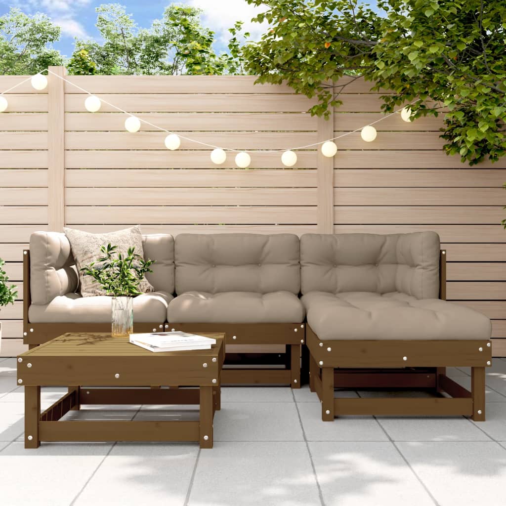 Set Salotto da Giardino 5 pz in Legno Massello di Pino ambra