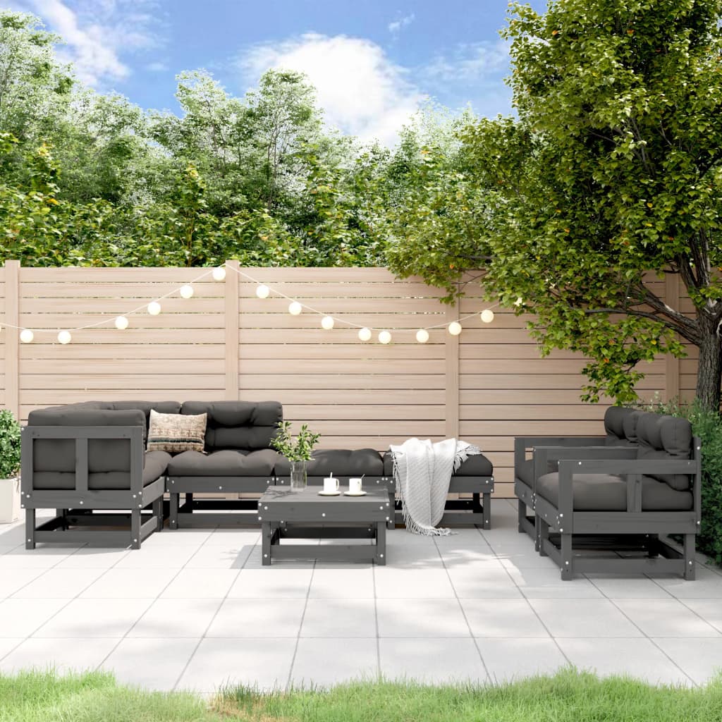 Set Salotto da Giardino 8 pz in Legno Massello di Pino Grigio