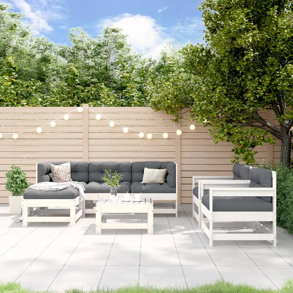 Set Salotto da Giardino 7 pz Bianco in Legno Massello di Pino