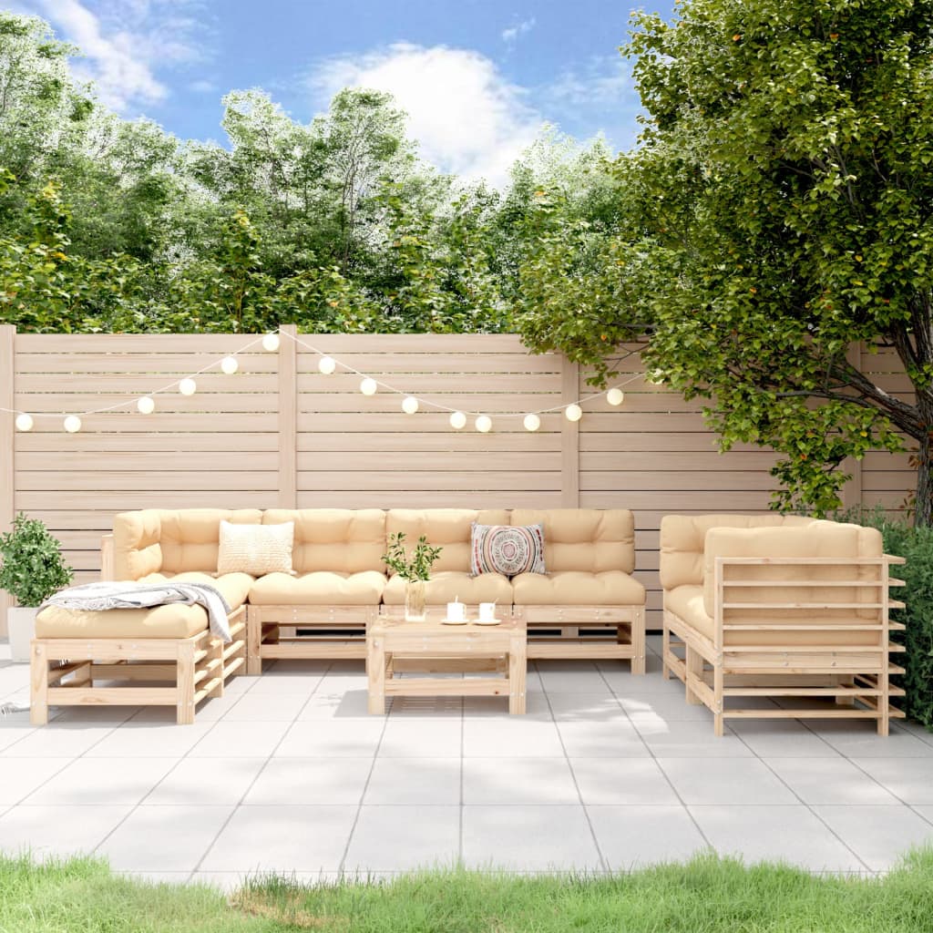 Set Salotto da Giardino 9 pz in Legno Massello di Pino