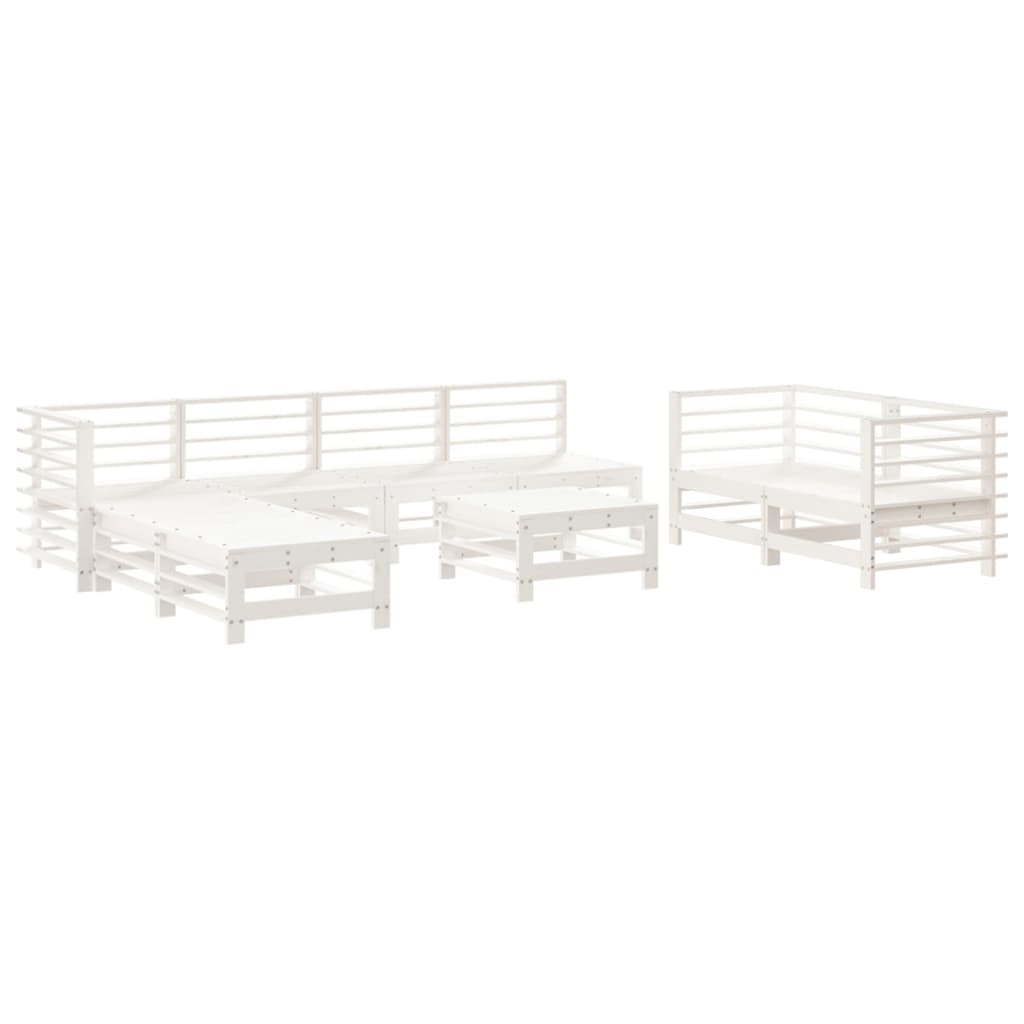 Set Salotto da Giardino 9 pz Bianco in Legno Massello di Pino