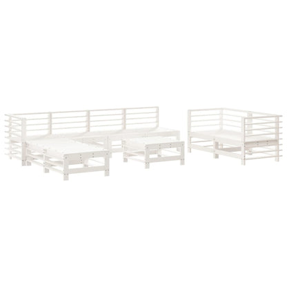Set Salotto da Giardino 9 pz Bianco in Legno Massello di Pino