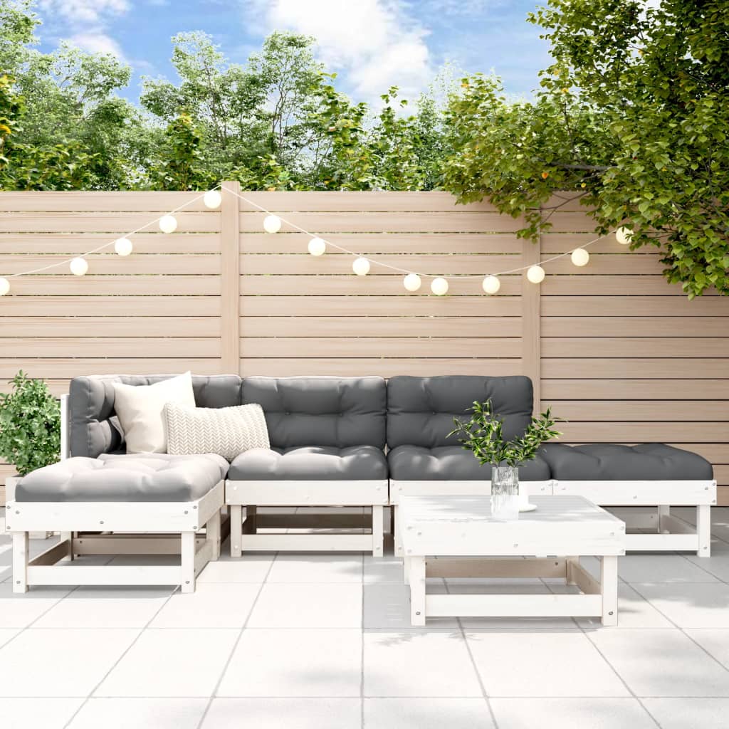 Set Salotto da Giardino 6 pz Bianco in Legno Massello di Pino