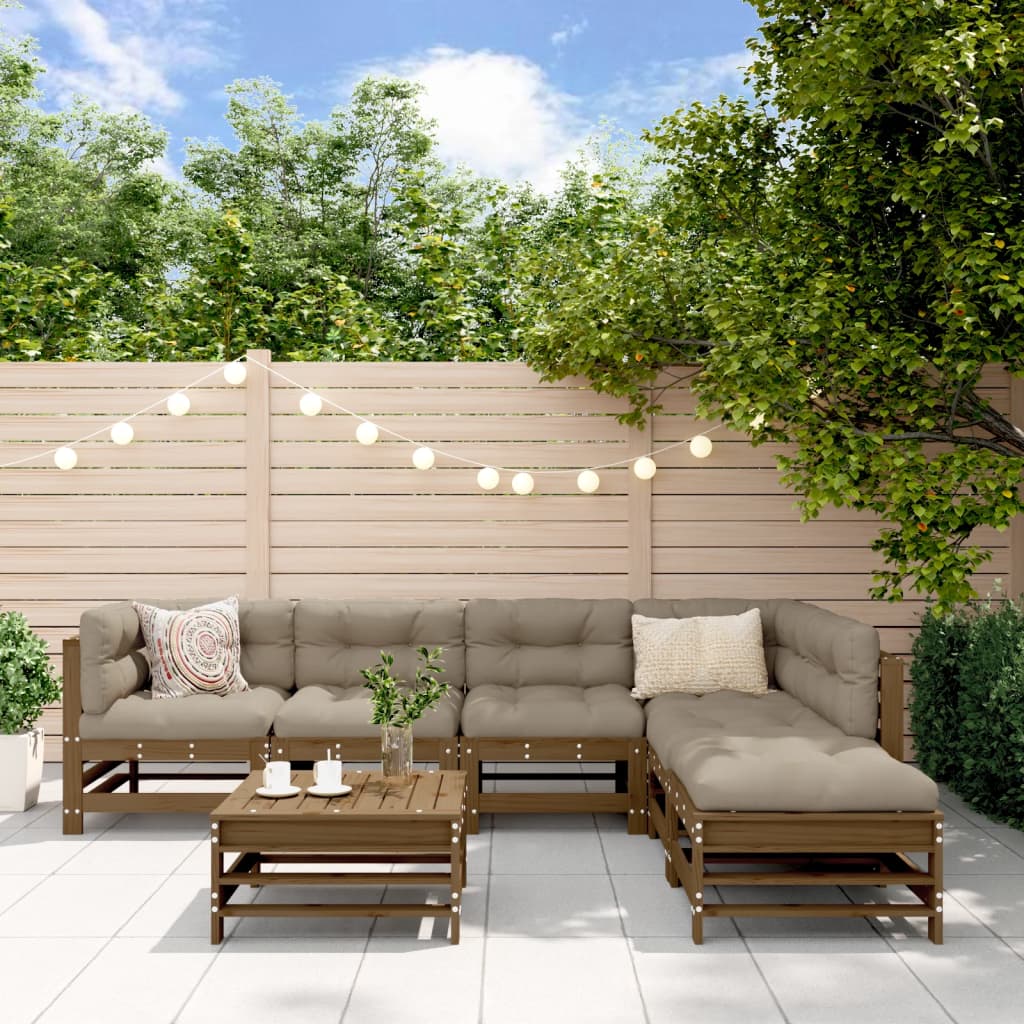Set Salotto da Giardino 7 pz ambra in Legno Massello di Pino