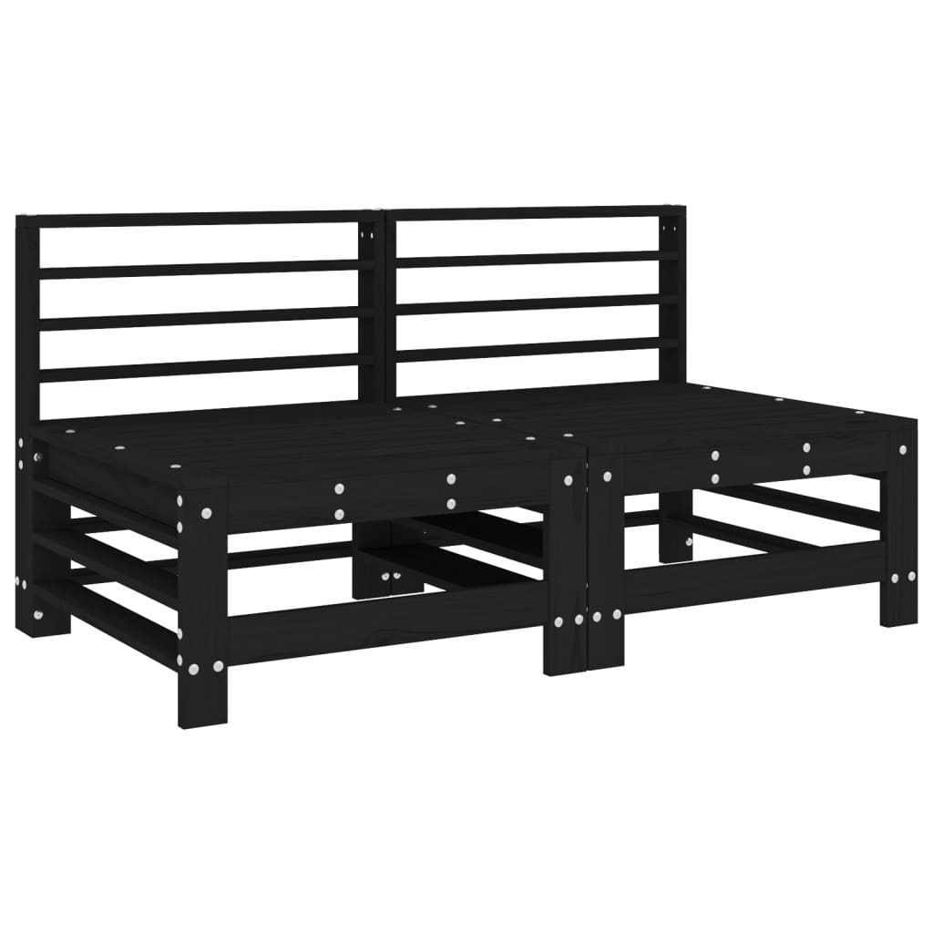 Set Salotto da Giardino 7 pz Nero in Legno Massello di Pino