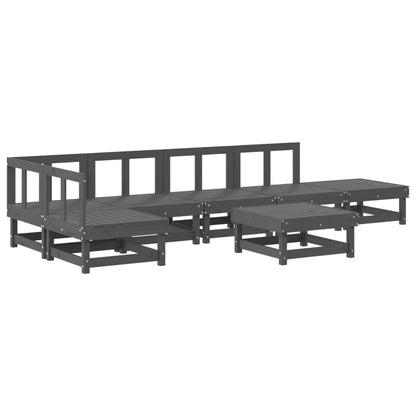 Set Salotto da Giardino 7 pz Grigio in Legno Massello di Pino