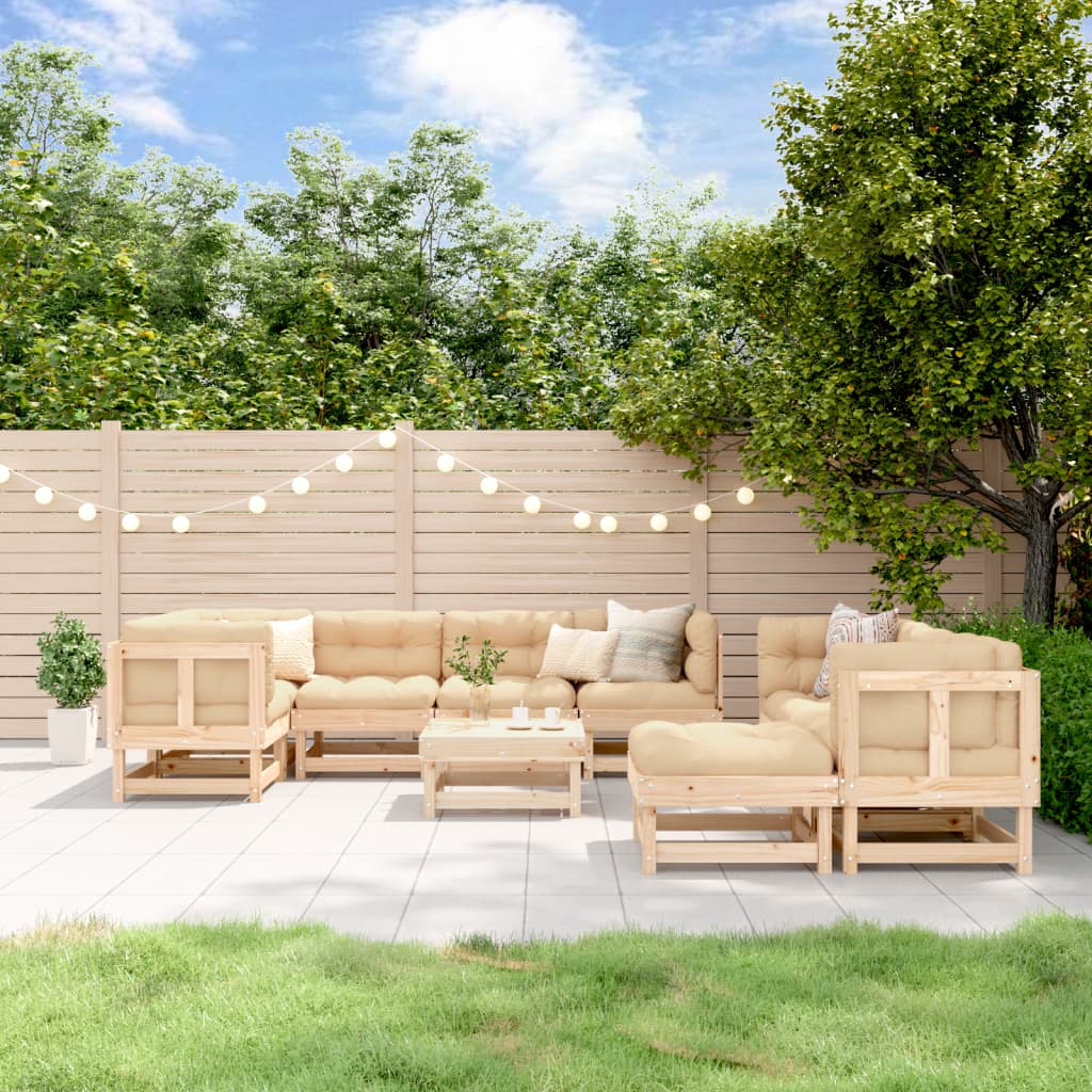 Set Salotto da Giardino 10 pz in Legno Massello di Pino