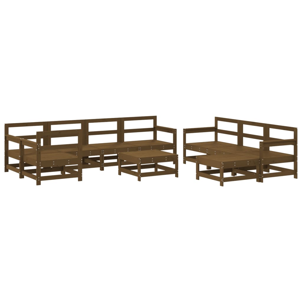 Set Salotto da Giardino 10 pz in Legno Massello di Pino ambra