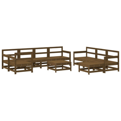 Set Salotto da Giardino 10 pz in Legno Massello di Pino ambra