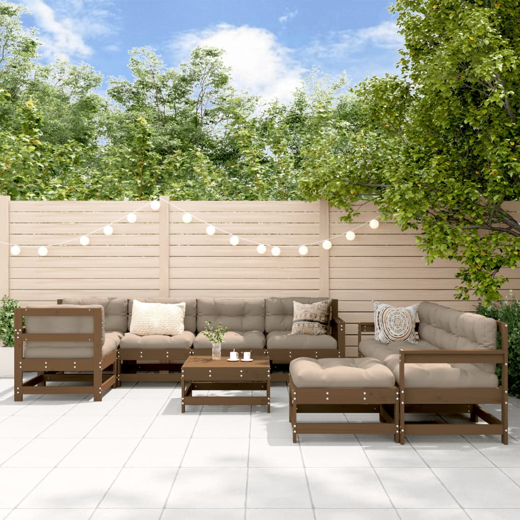 Set Salotto da Giardino 10 pz in Legno Massello di Pino ambra