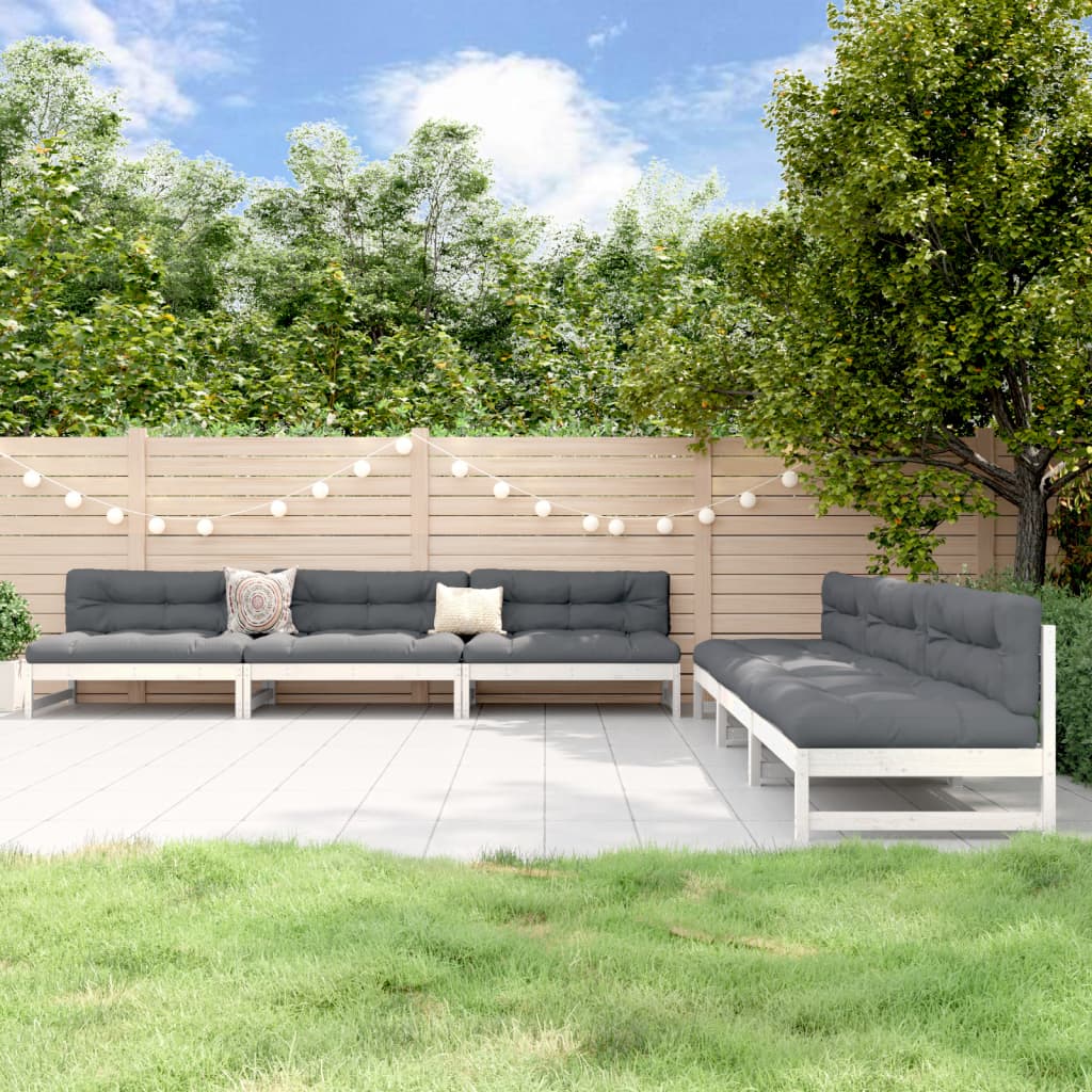 Set Salotto da Giardino 6 pz Bianco in Legno Massello di Pino