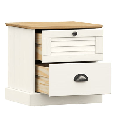 Comodino VIGO Bianco 42x35x42 cm in Legno Massello di Pino
