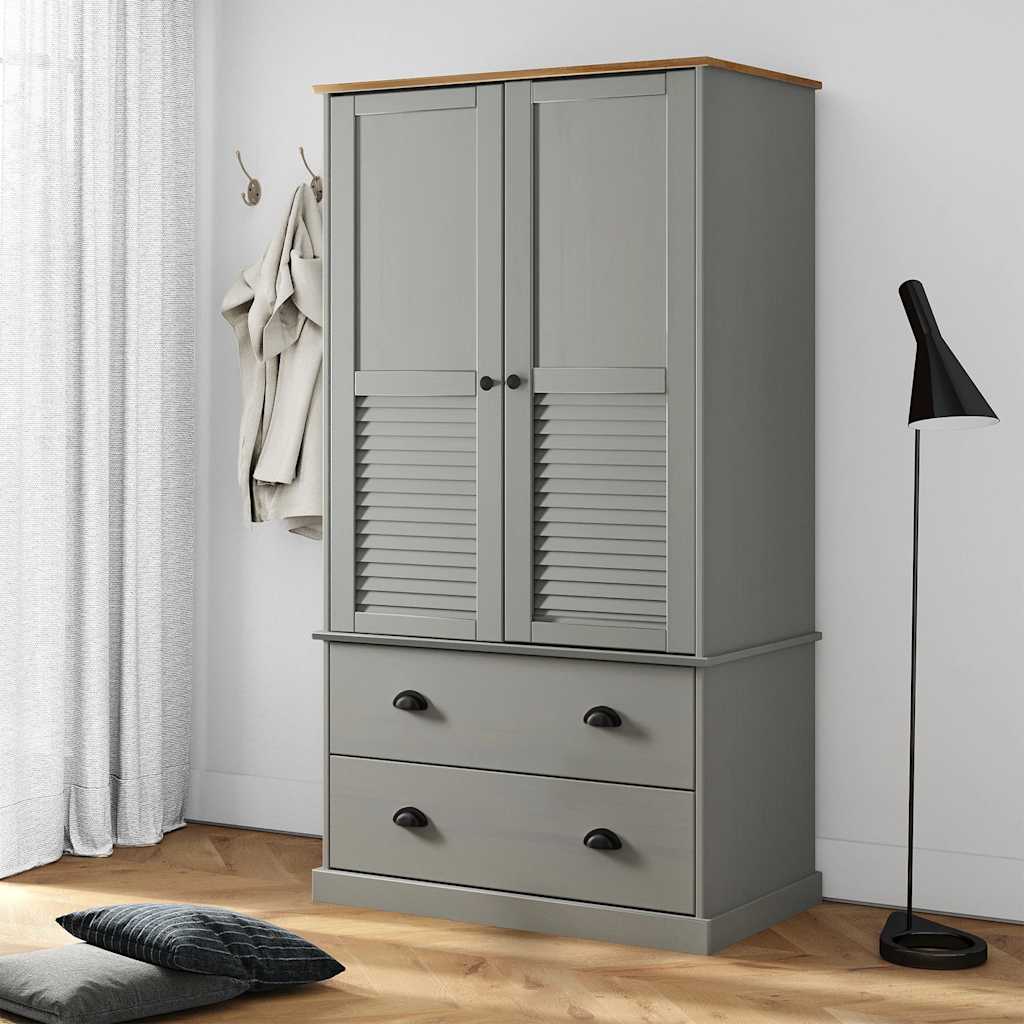 Armadio VIGO 90x55x170 cm in Legno Massello di Pino Grigio