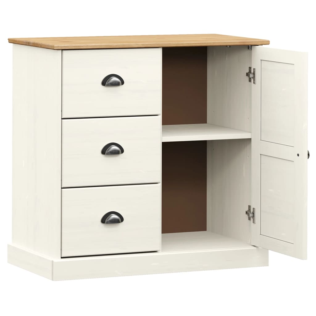 Credenza Cassetti VIGO Bianco 78x40x75 cm Legno Massello Pino