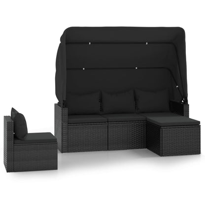 Set Divani da Giardino 4 pz con Cuscini Nero in Polyrattan