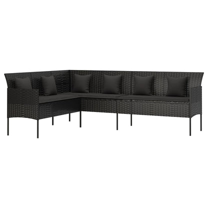 Set da Pranzo da Giardino 6 pz con Cuscini Nero in Polyrattan