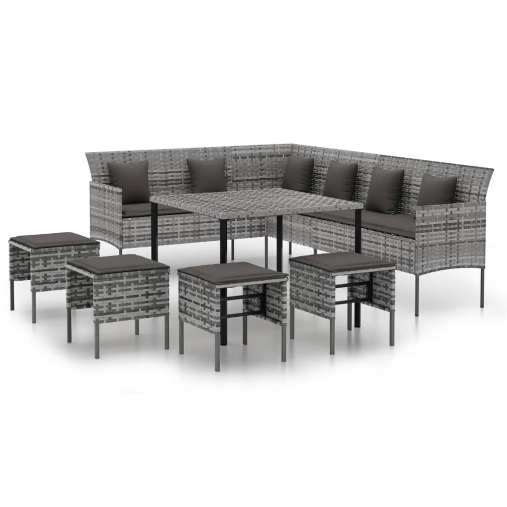 Set da Pranzo da Giardino 6 pz con Cuscini in Polyrattan Grigio