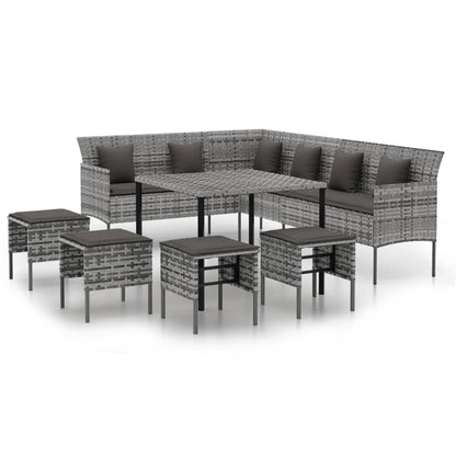 Set da Pranzo da Giardino 6 pz con Cuscini in Polyrattan Grigio