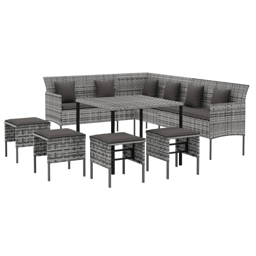 Set da Pranzo da Giardino 6 pz con Cuscini in Polyrattan Grigio