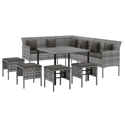 Set da Pranzo da Giardino 6 pz con Cuscini in Polyrattan Grigio