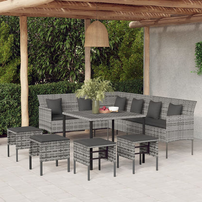 Set da Pranzo da Giardino 6 pz con Cuscini in Polyrattan Grigio