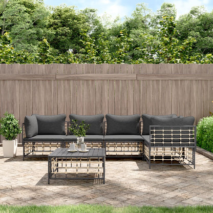 Set Divani da Giardino 6 pz con Cuscini Antracite in Polyrattan
