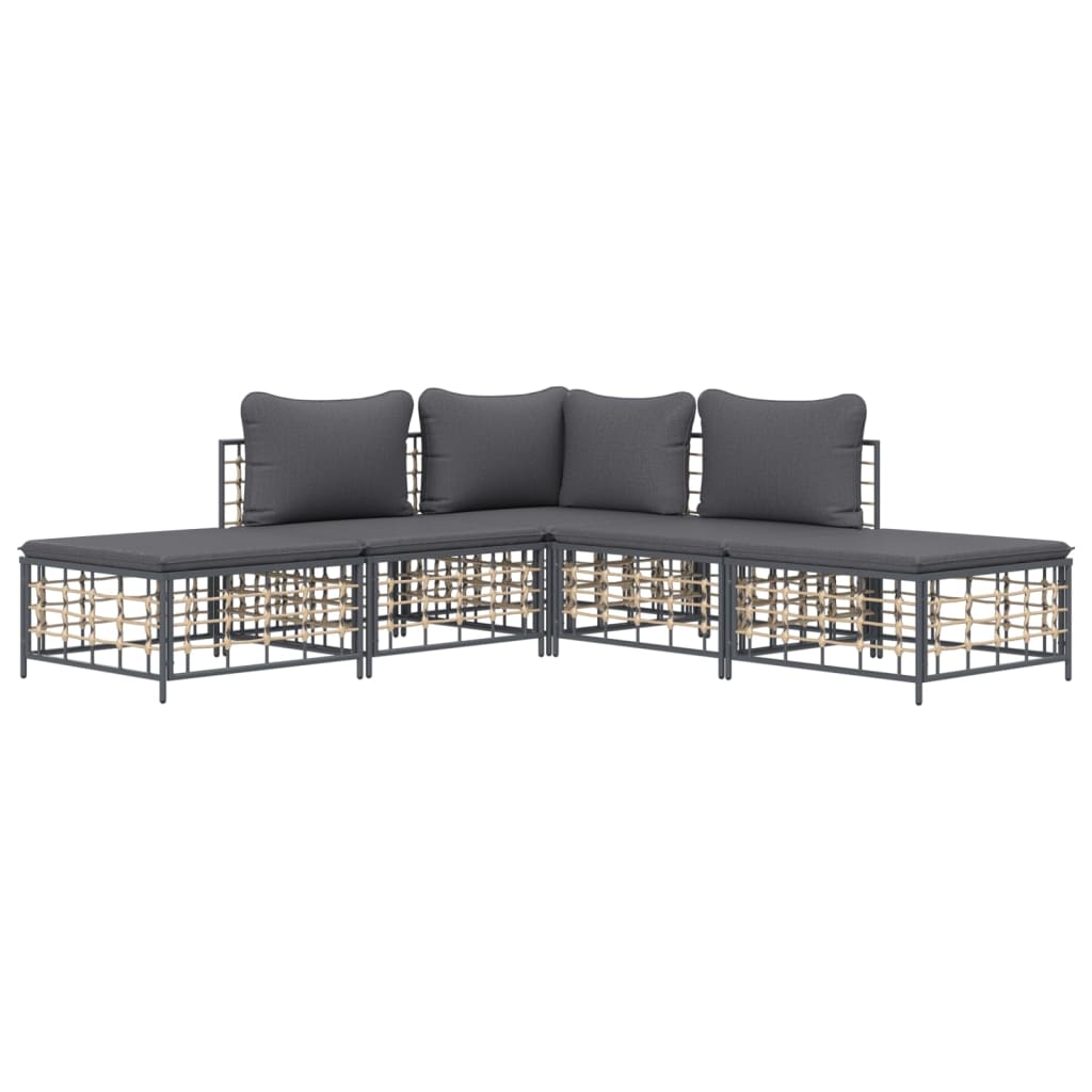 Set Divani da Giardino 5 pz con Cuscini Antracite in Polyrattan