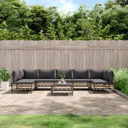 Set Divani da Giardino 8 pz con Cuscini Antracite in Polyrattan