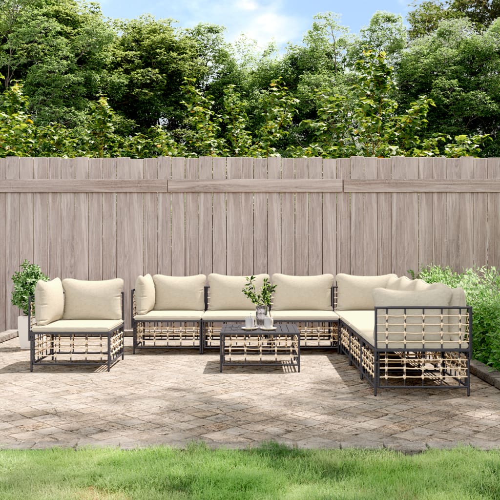 Set Divani da Giardino 9 pz con Cuscini Antracite in Polyrattan