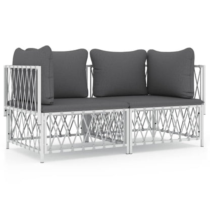 Set Salotto da Giardino 2 pz con Cuscini in Acciaio Bianco