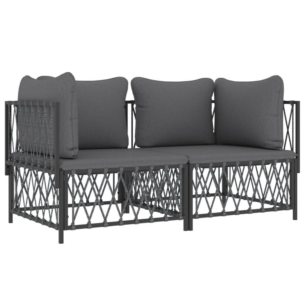 Set Salotto da Giardino 2 pz con Cuscini in Acciaio Antracite