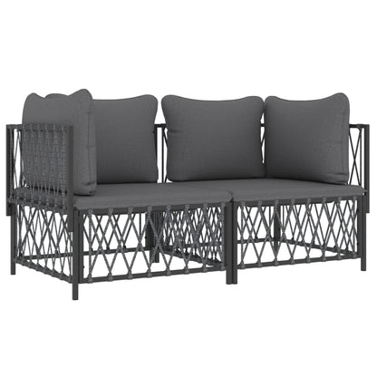 Set Salotto da Giardino 2 pz con Cuscini in Acciaio Antracite