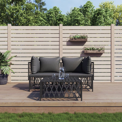 Set Salotto da Giardino 3 pz con Cuscini in Acciaio Antracite