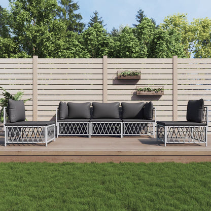 Set Salotto da Giardino 5 pz con Cuscini in Acciaio Bianco