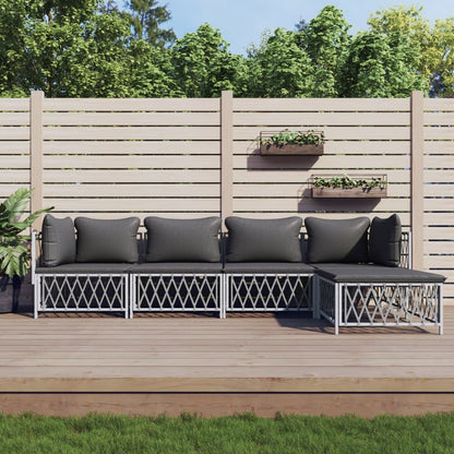 Set Salotto da Giardino 5 pz con Cuscini in Acciaio Bianco