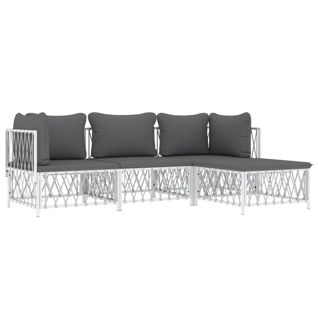 Set Salotto da Giardino 4 pz con Cuscini in Acciaio Bianco