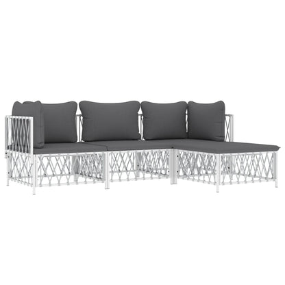 Set Salotto da Giardino 4 pz con Cuscini in Acciaio Bianco