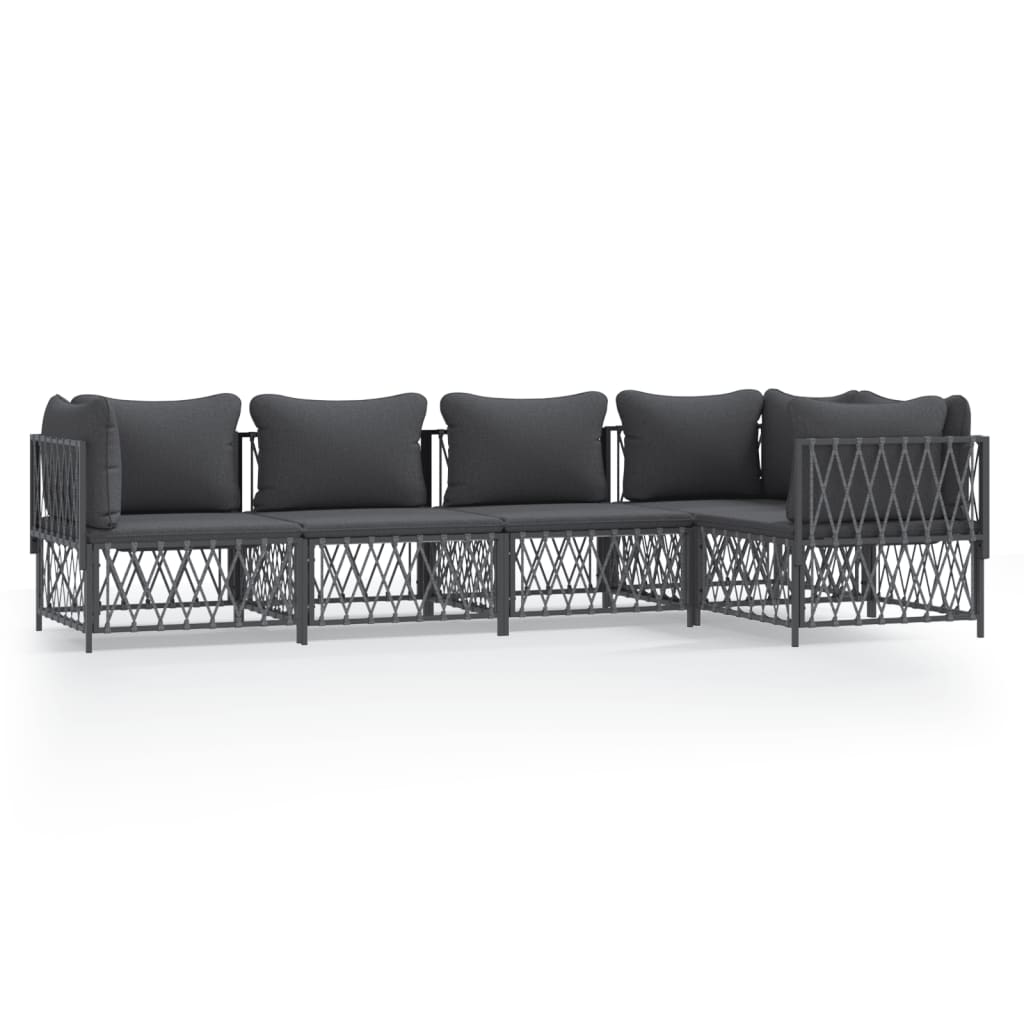 Set Salotto da Giardino 5 pz con Cuscini in Acciaio Antracite