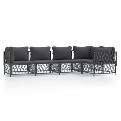 Set Salotto da Giardino 5 pz con Cuscini in Acciaio Antracite
