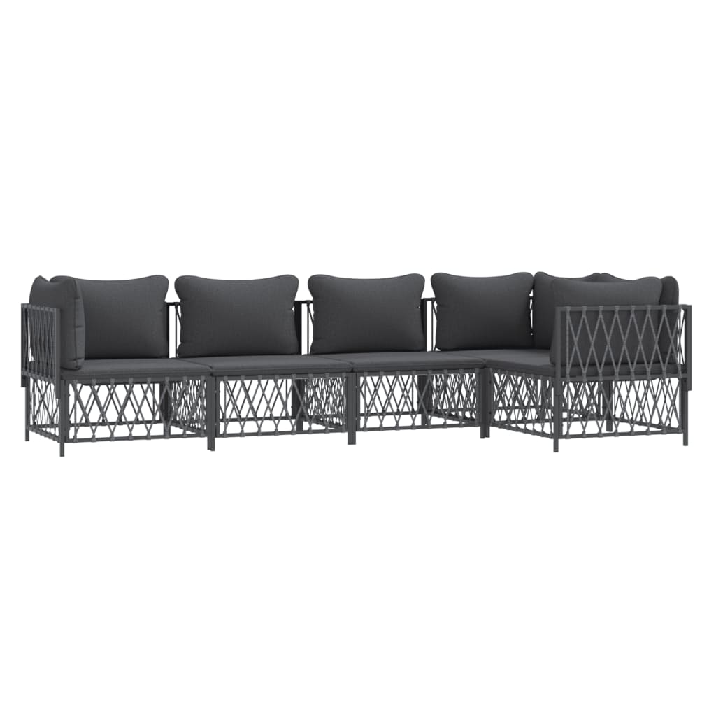 Set Salotto da Giardino 5 pz con Cuscini in Acciaio Antracite