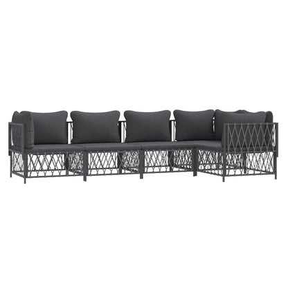 Set Salotto da Giardino 5 pz con Cuscini in Acciaio Antracite