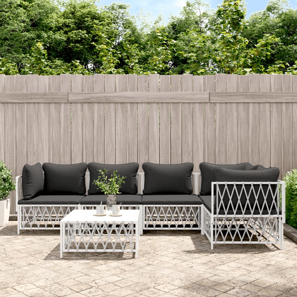 Set Salotto da Giardino 6 pz con Cuscini in Acciaio Bianco