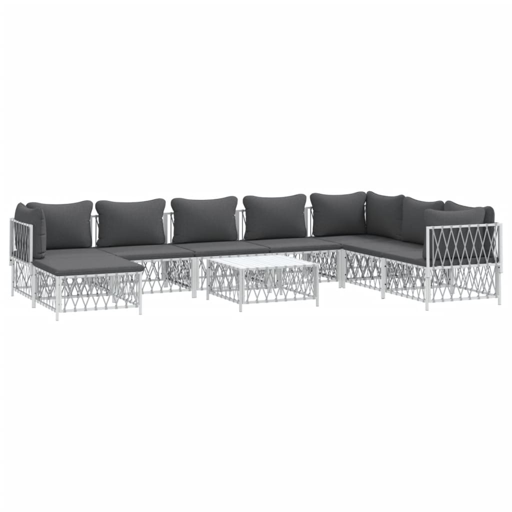 Set Salotto da Giardino 9 pz con Cuscini in Acciaio Bianco