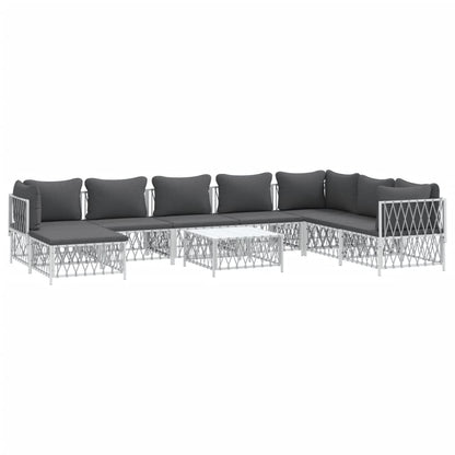 Set Salotto da Giardino 9 pz con Cuscini in Acciaio Bianco