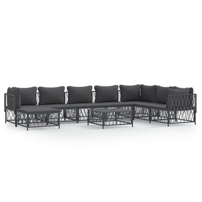 Set Divani da Giardino 9 pz con Cuscini Antracite in Acciaio