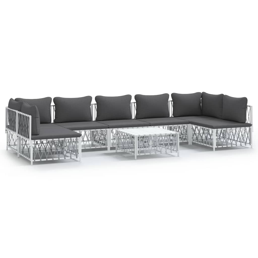 Set Salotto da Giardino 8 pz con Cuscini in Acciaio Bianco